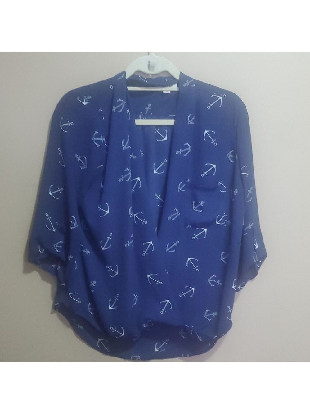 Smart Set Navy Blue Anchor Print Blouse Size Small